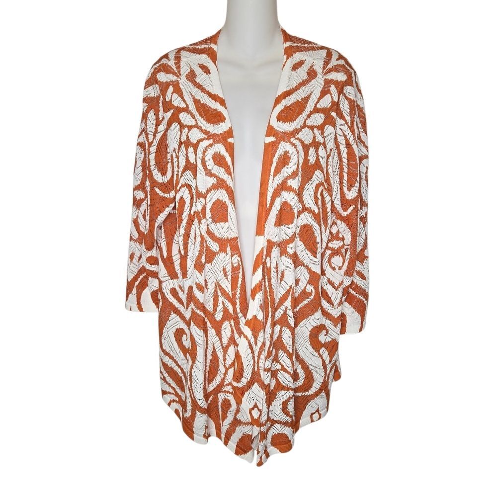 Chico's Nwt Abstract Print Summer Romance Cardigan Cardi Size 3 XL Burnished